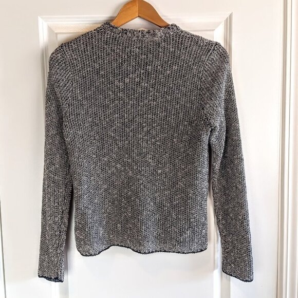 Eileen Fisher Petite Black White Linen Cotton Snap Front Cardigan - Picture 2 of 5